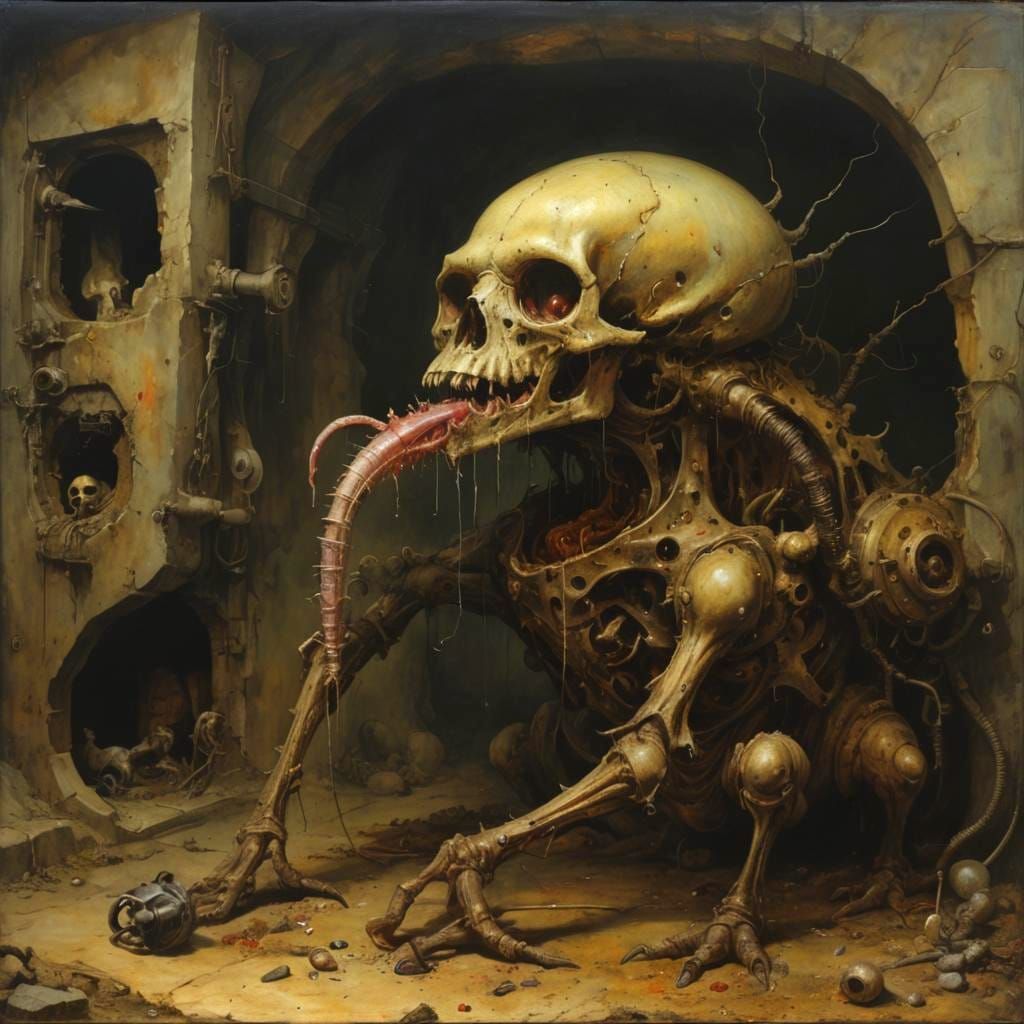 Organic Machine with Writhing Tongue in Grisly Decay