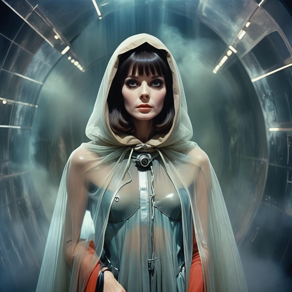 Retro Sci-Fi Portrait: Woman in Tulle Cloak