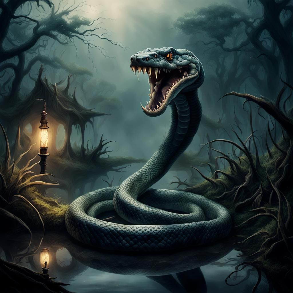 Gigantic Snake in Dark Fantasy Art Style