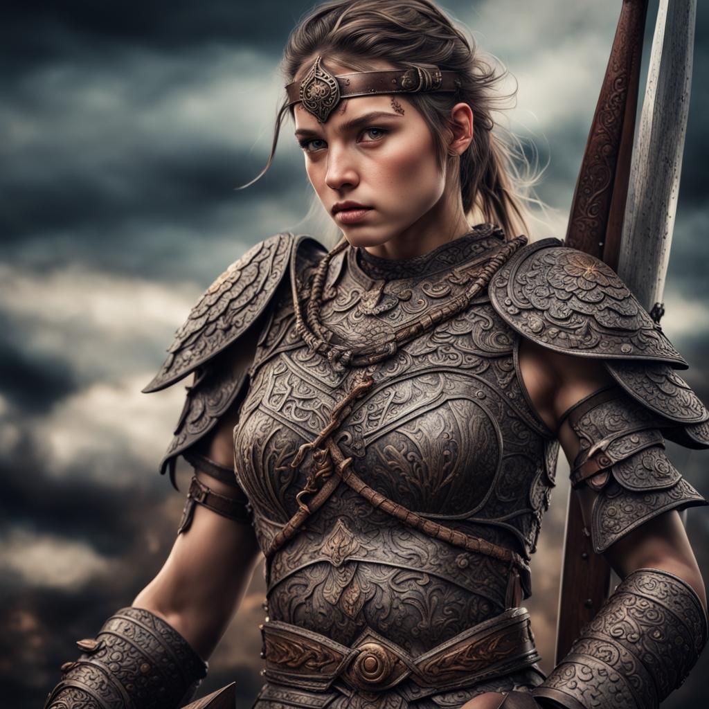 Hyperrealistic Warrior Girl Portrait in HDR