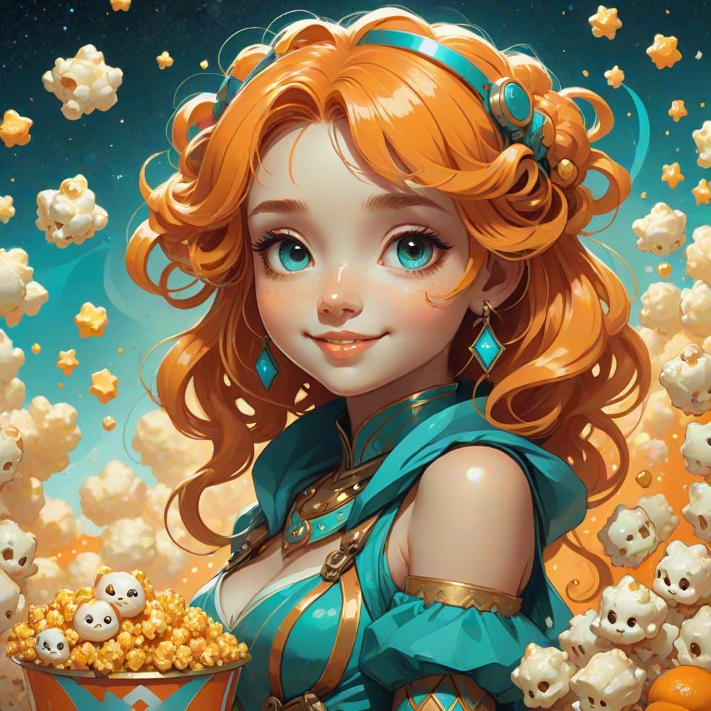 Kawaii Popcorn Character in Chibi Style