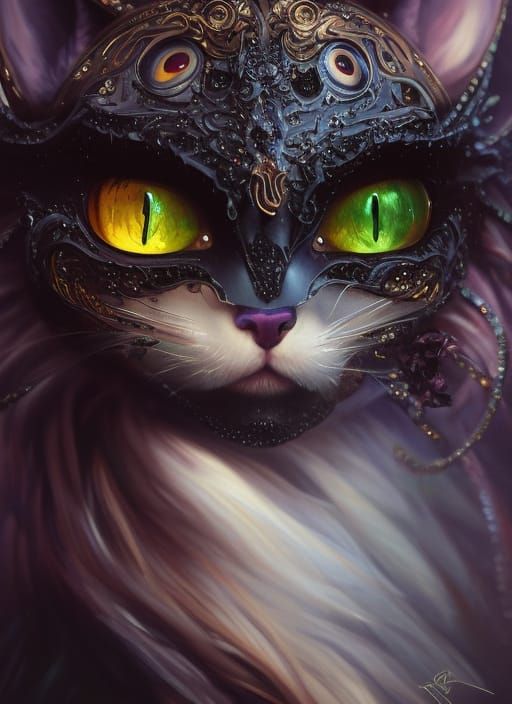 Draconic Kitten Masquerade in Detailed Digital Art