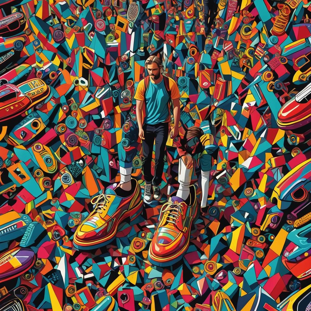 Walking in a Giant Shoe: Pop Art Digital Illustration