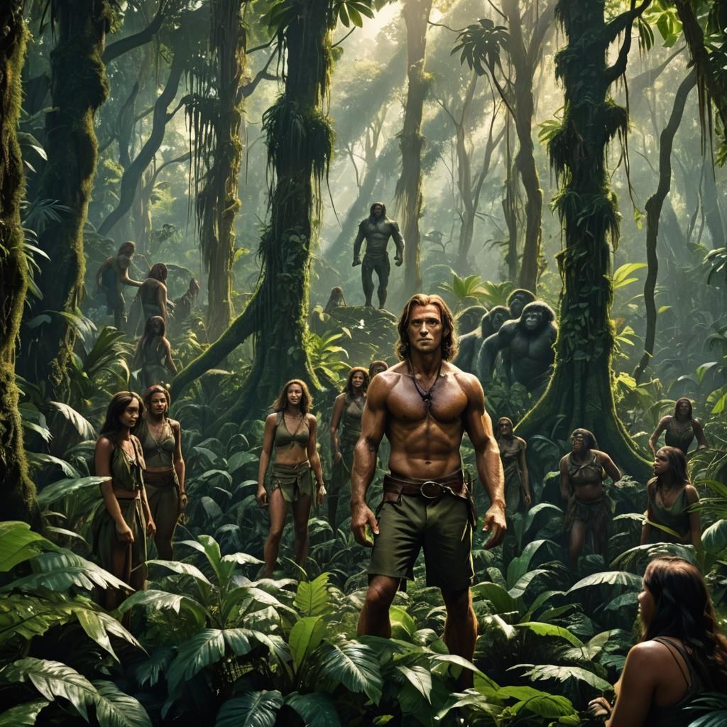 Tarzan and Lost Ladies in Jungle: Cinematic Digital Art