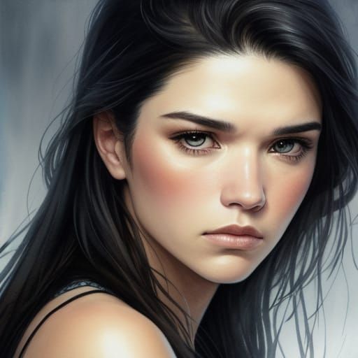 Watercolor Portrait of a Sad Actress