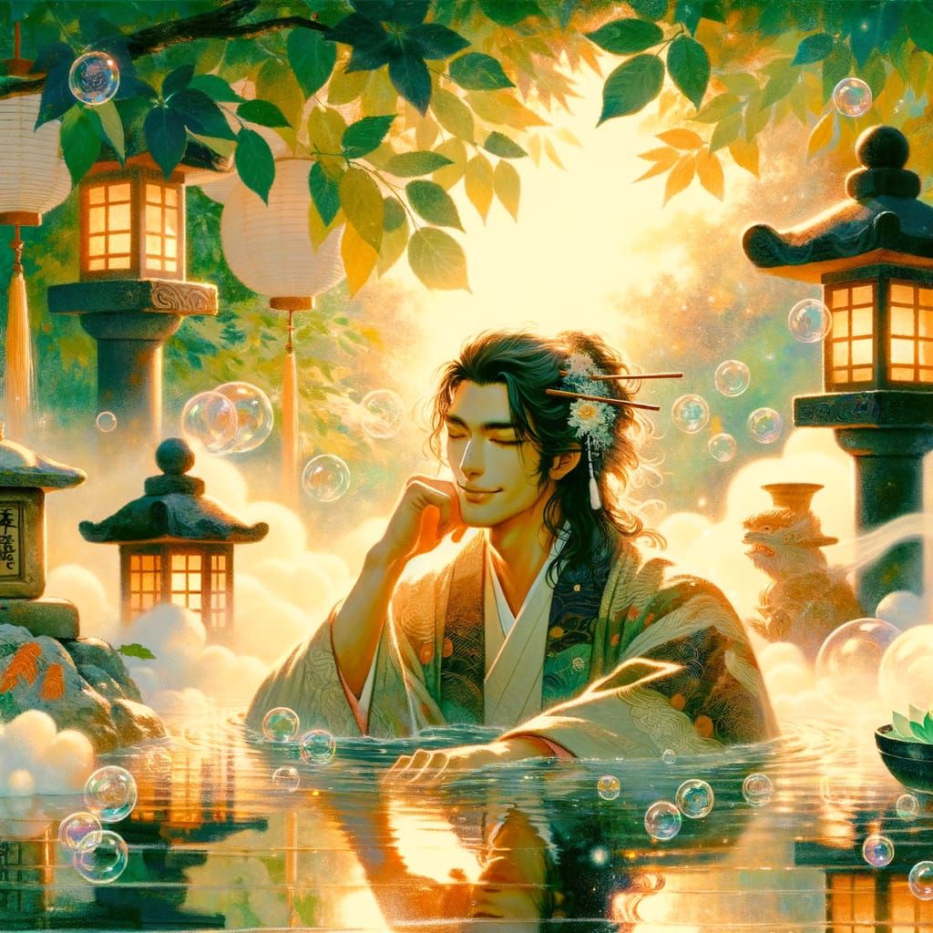 Serene Spa Day in Ukiyo-e Style