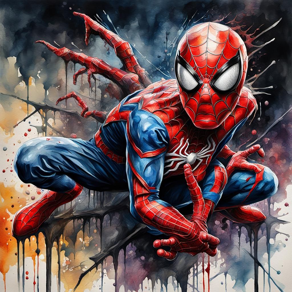 Grotesque Spider-Man: Watercolor Impressionist Masterpiece