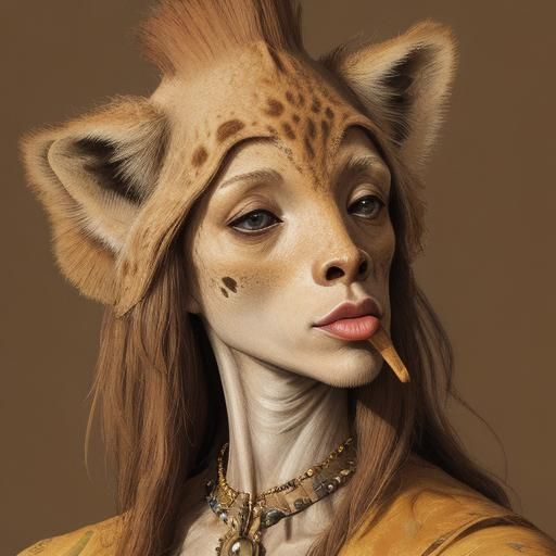 Vibrant Expressionist Close-Up of a Giraffe Enjoying Brown S...