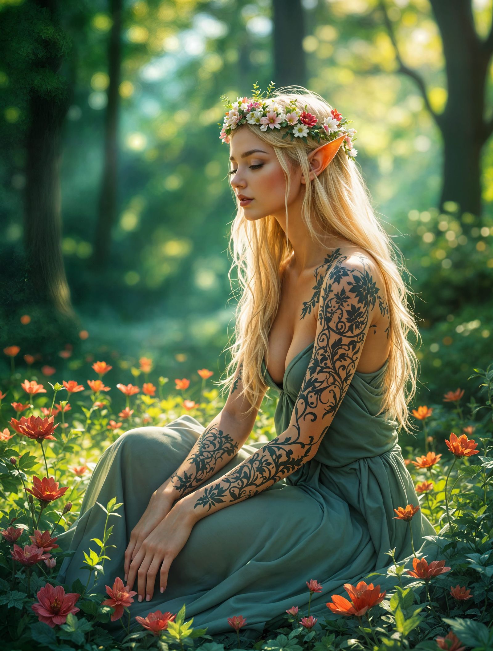 Serene Forest Goddess in Impressionistic Style