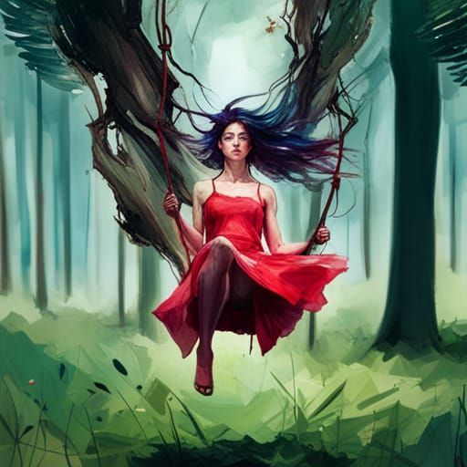 Girl on a Swing in Springtime