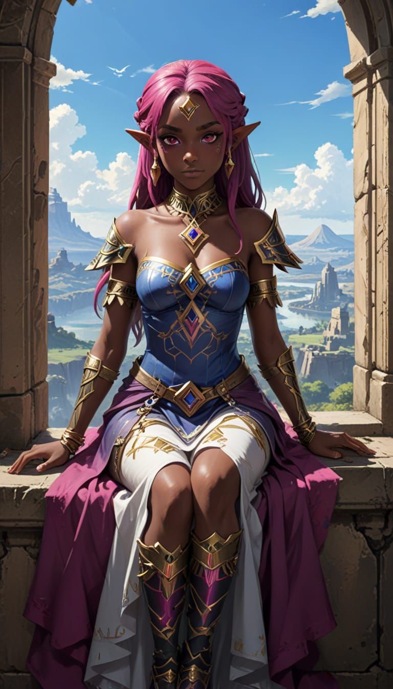 Hyperrealistic Dark Elf Princess in Hylian Style Dress