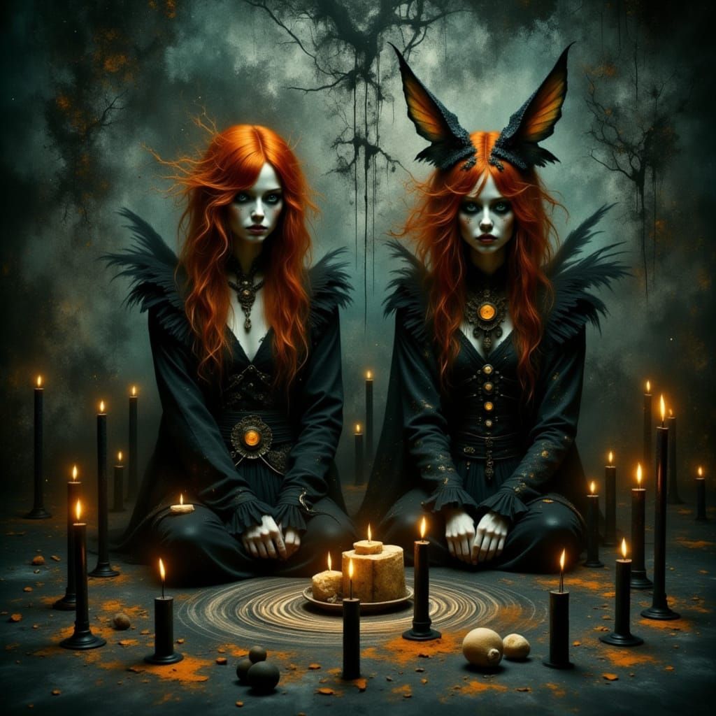 Fae Witches in Chalk Circle, Enchantment Portrait