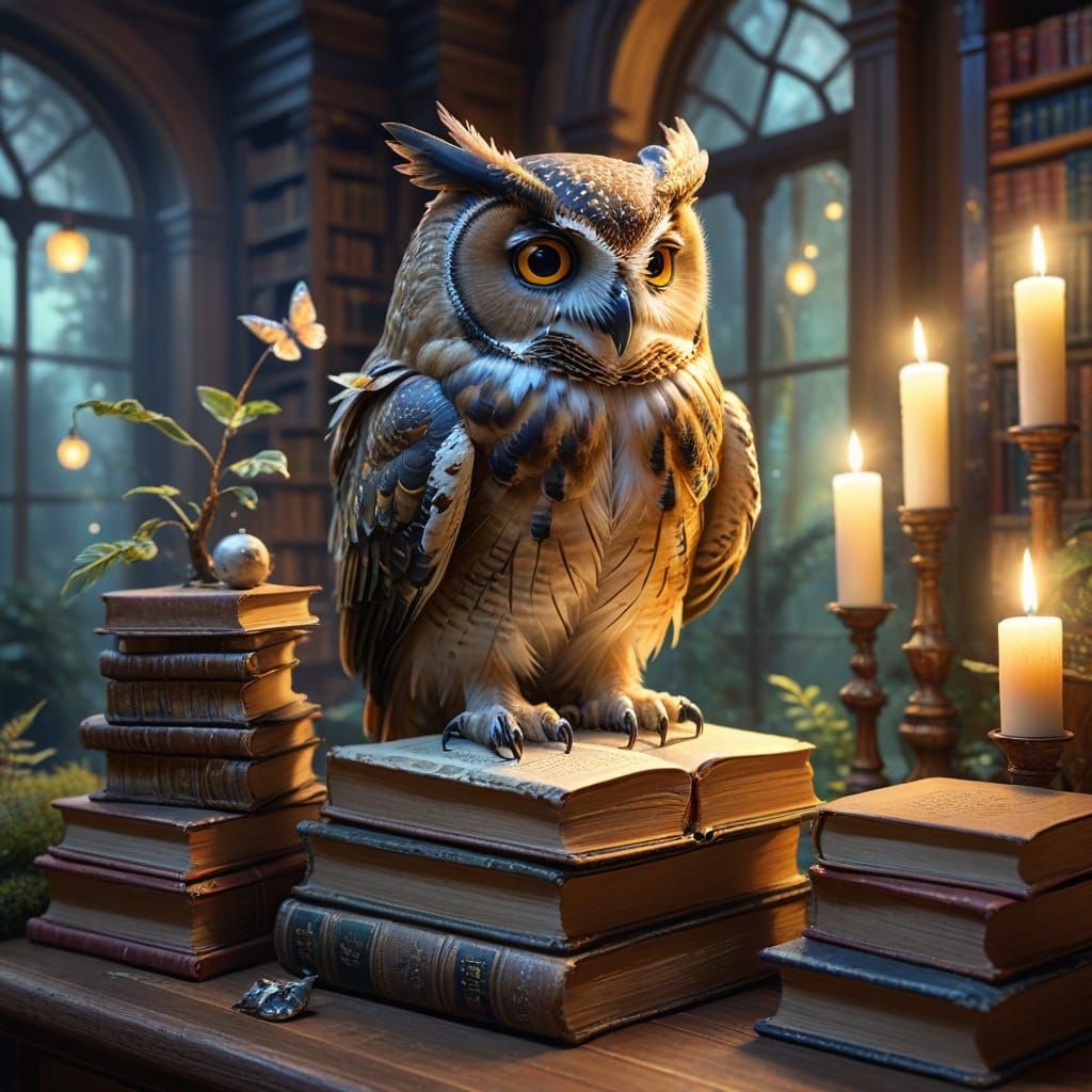 Búho anciano y sabio, posado en lo que antes fue un árbol.