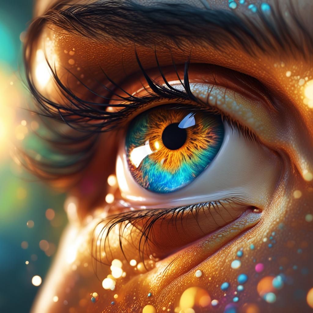 Sparkling Persian Eyes in Hyperrealistic Splash Art