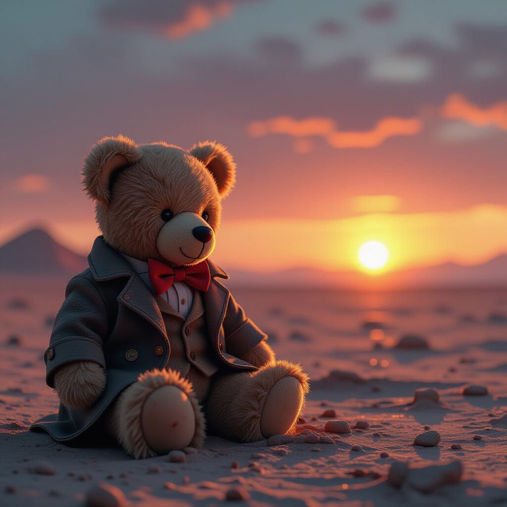 Teddy Bear Watches Alien Twin Sunset