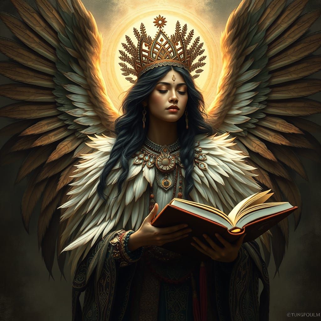 Maori Angel of Te Kore Studying in Divine Space