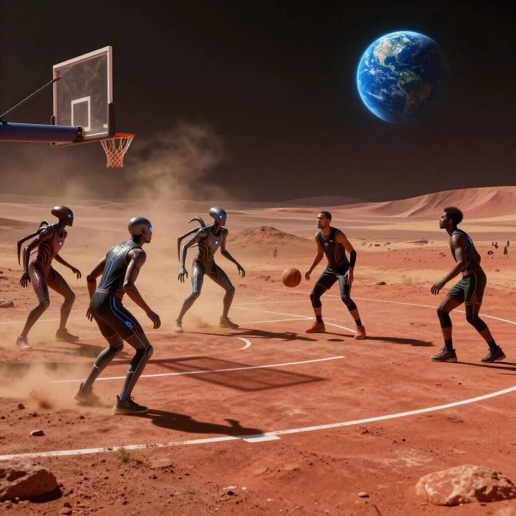Alien vs Human Basketball Game on Mars