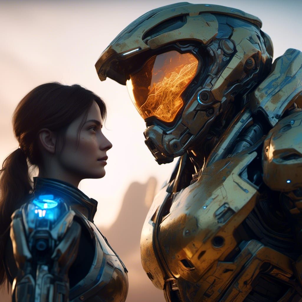 Master Chief and Cortana: Hyperrealistic Portrait