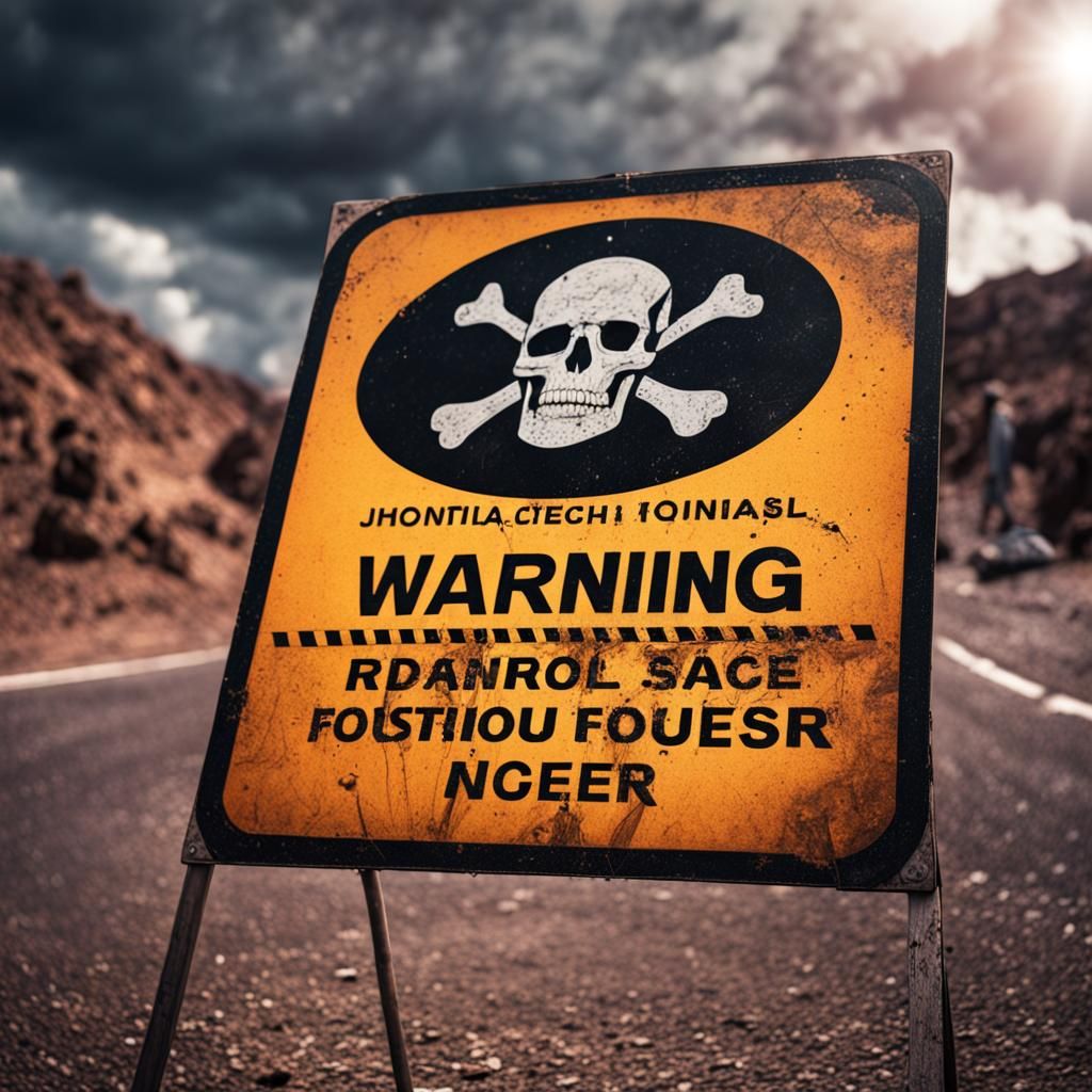 Cosmic Fantasy Warning Sign in Hyperrealistic Style