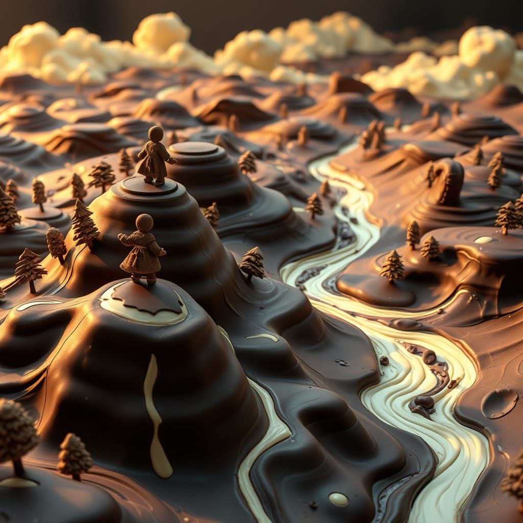 Edible Chocolate Fantasy Landscape with Gingerbread Man