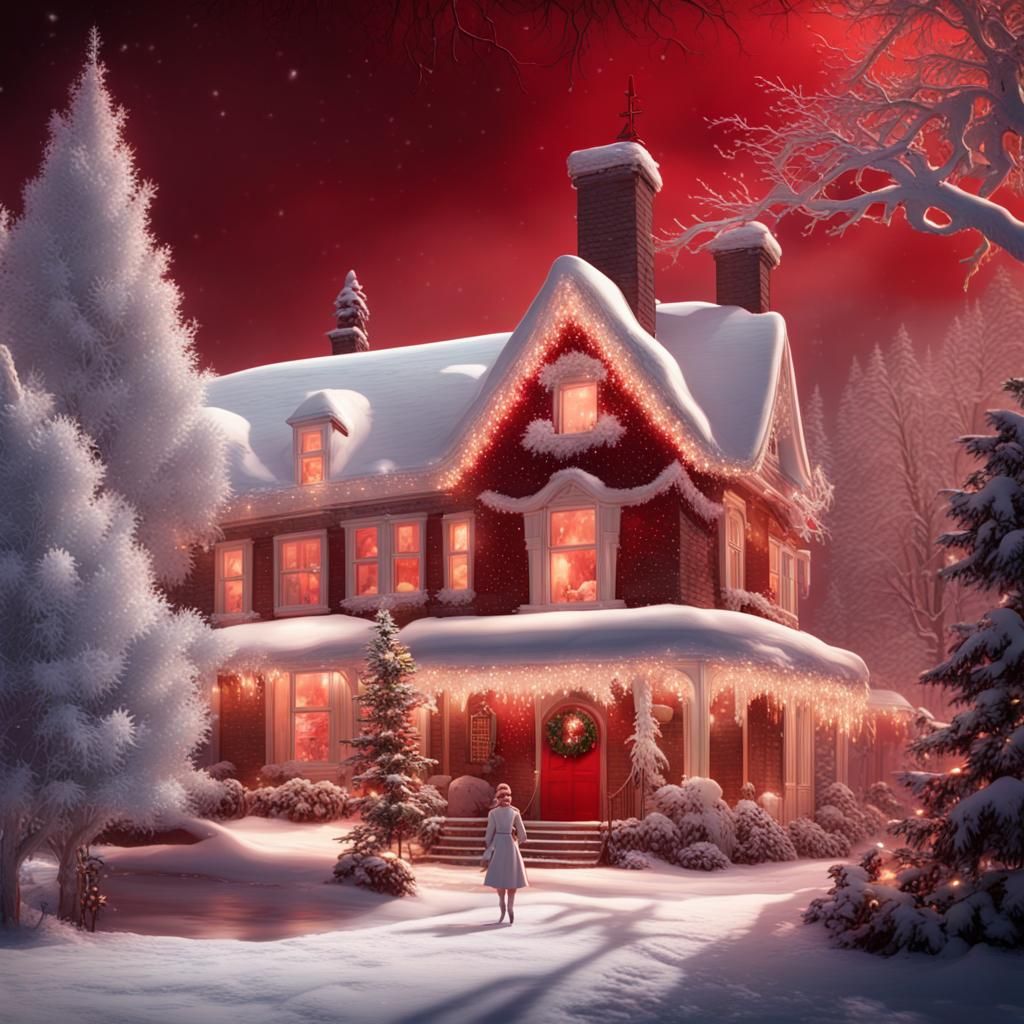 Classic White Christmas Scene in Matte Painting Style