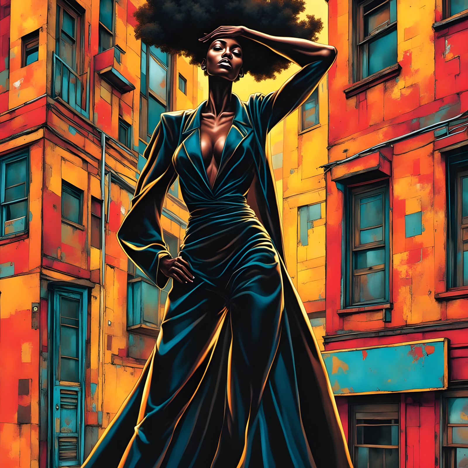 Abstract Fashion Model in Chaotic Urban Landscape