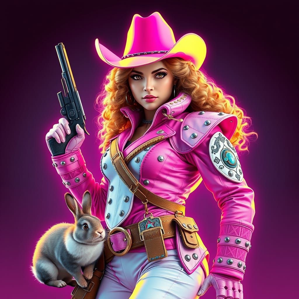 Cyberpunk Cowgirl Gunslinger in Neon Western Armor
