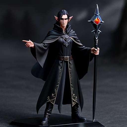 High Elf Sorcerer with Mystic Staff in Fantasy Style