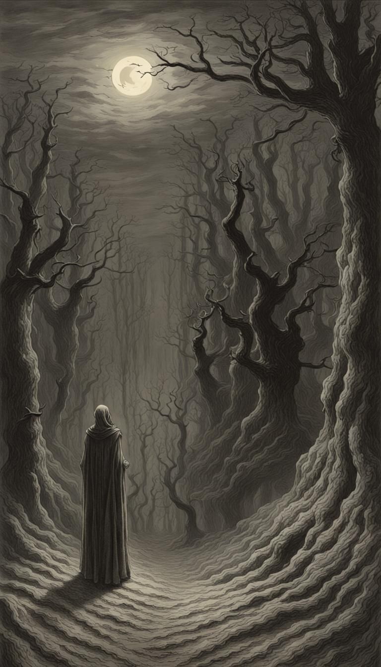 Dark Fantasy Horror Scene as Engraving