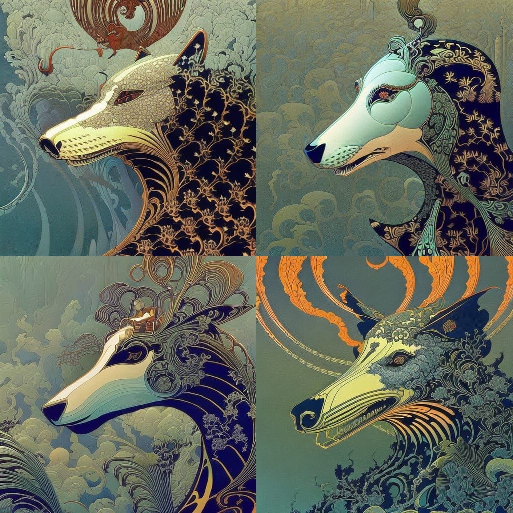 Intricate Art Nouveau Greyhound Cel Shading