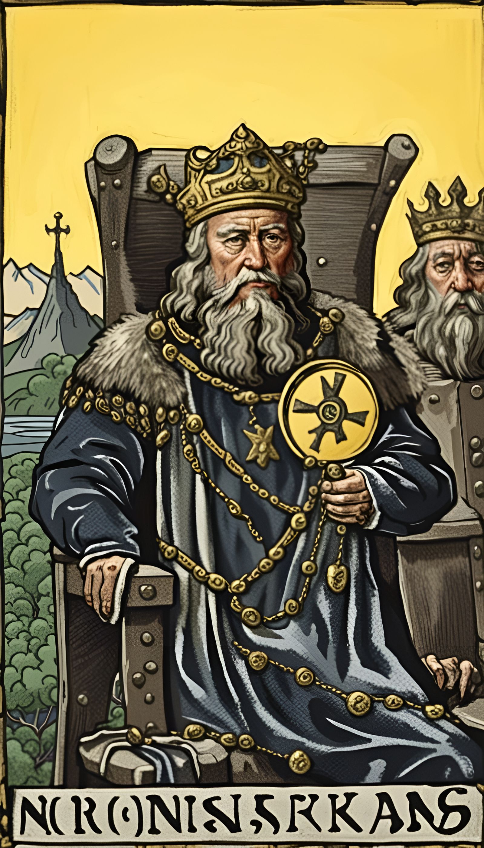 Old Medieval Norwegian King holding a coin