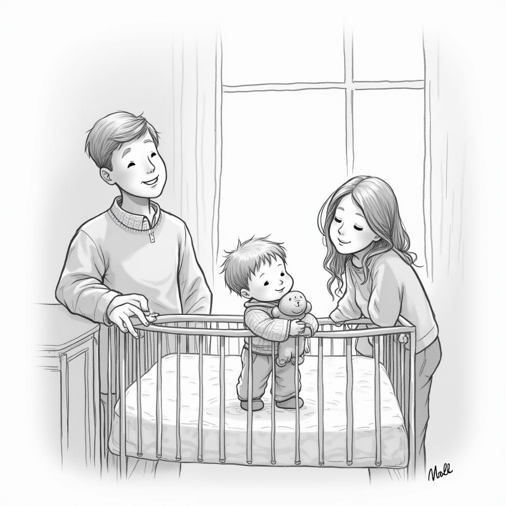 Soothing Black and White Nursery Scene with Gentle Parental ...