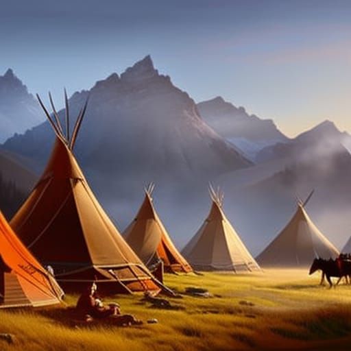 Smoky River Valley Camp With Native Americans