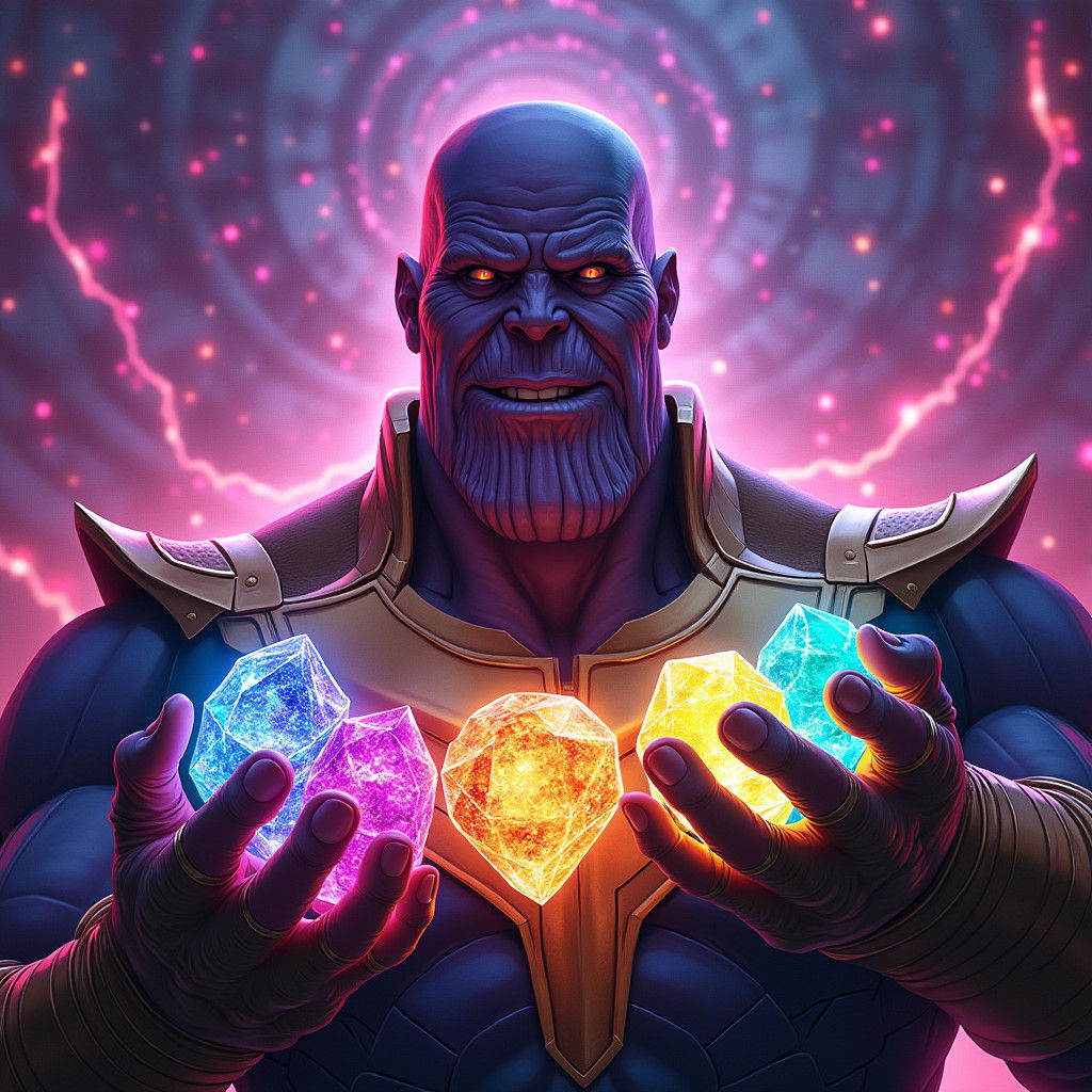 Thanos with Infinity Stones in Psychedelic EDM Rave