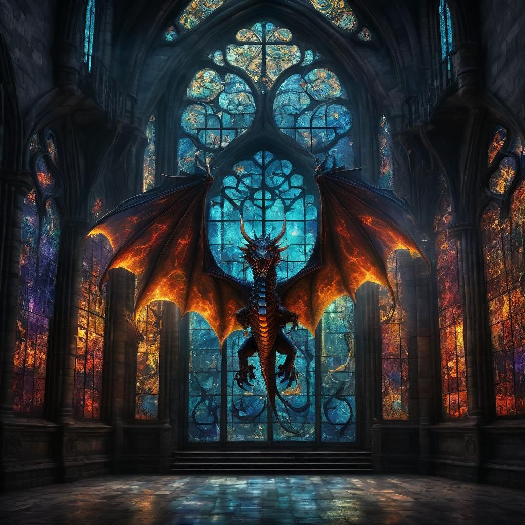 Plasma Fire Dragon in Surreal Castle Interior