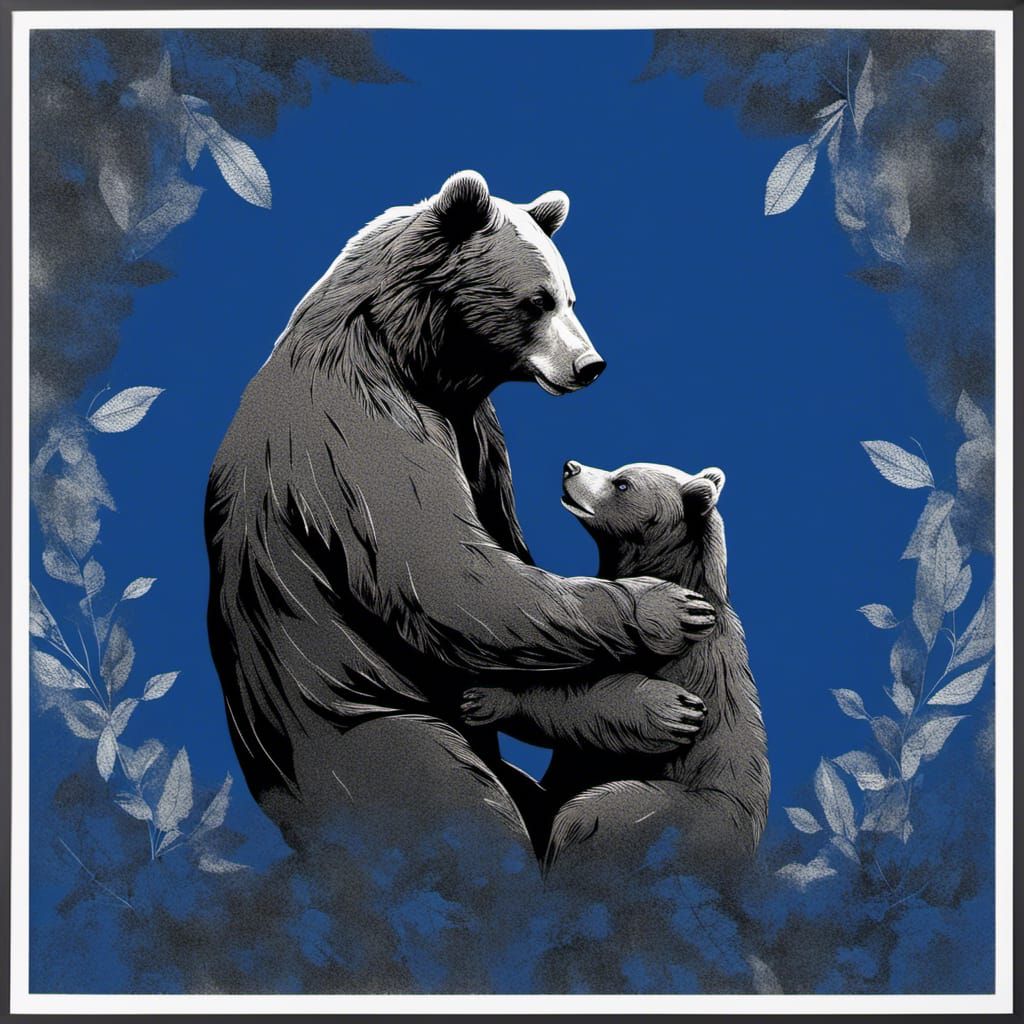 Minimalist Bear Hug with Olive Leaf: Noir Photo