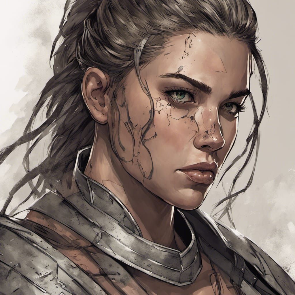 Confident Warrior Woman in Hyperrealistic Cinematic Style