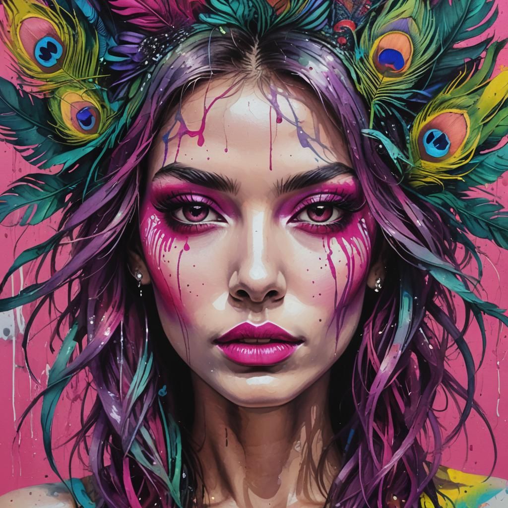 Colorful Graffiti Portrait of a Beautiful Woman