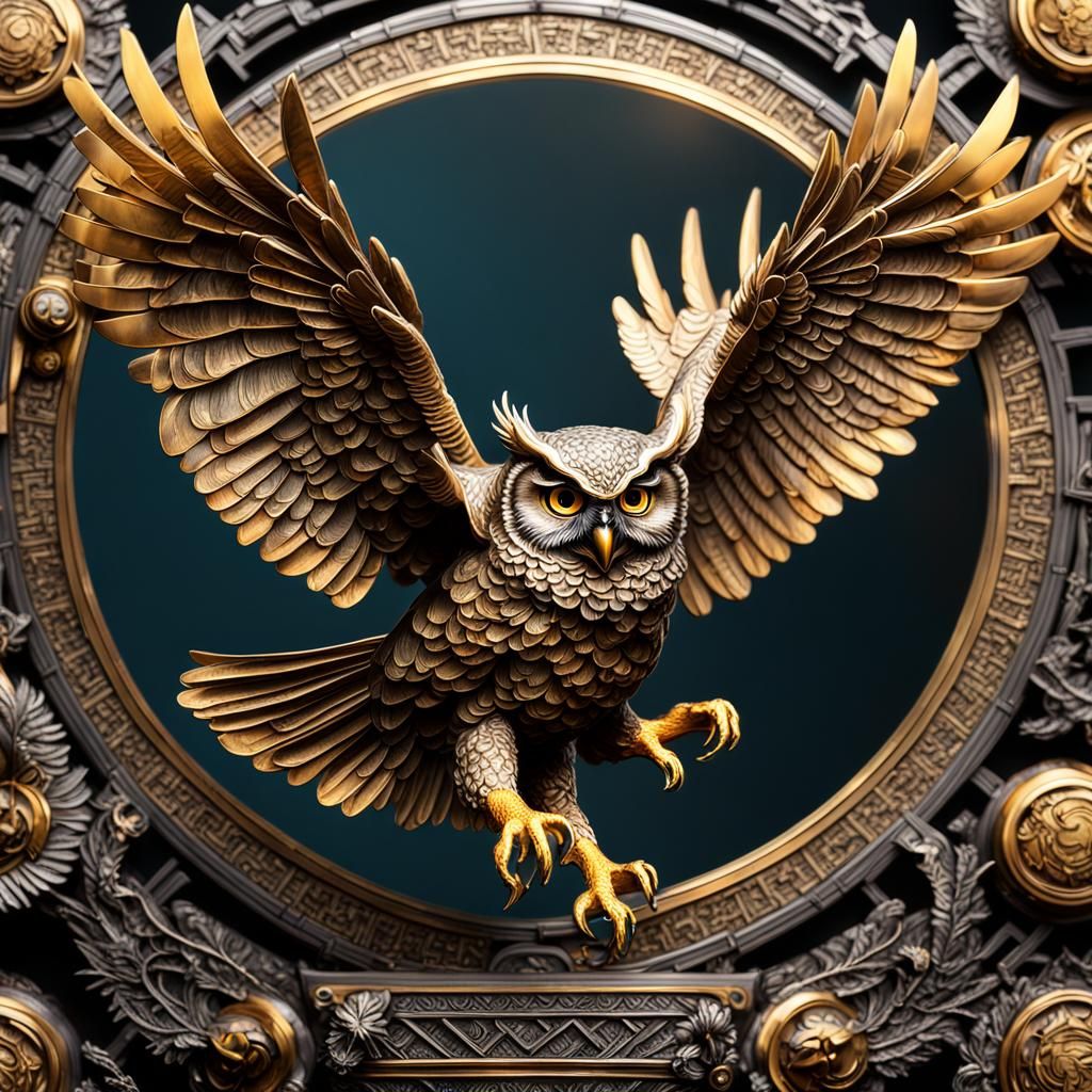 Great horned owl forged figurine