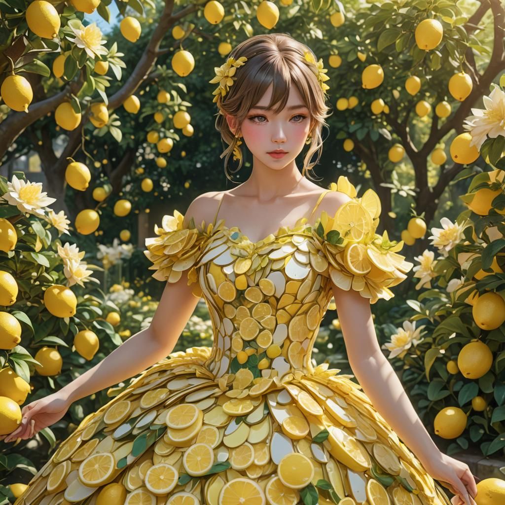 Lemon Gown Anime Woman in Golden Light