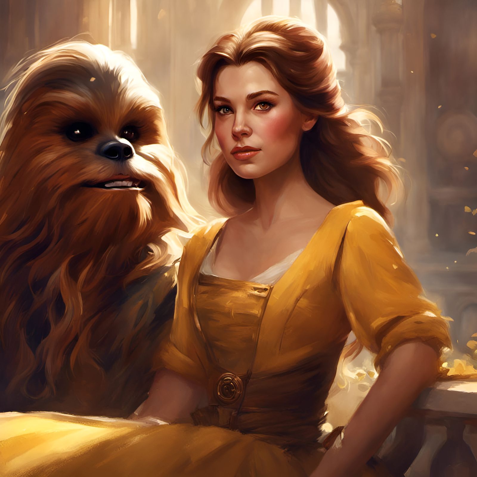 Princess Belle and Chewbacca Portrait