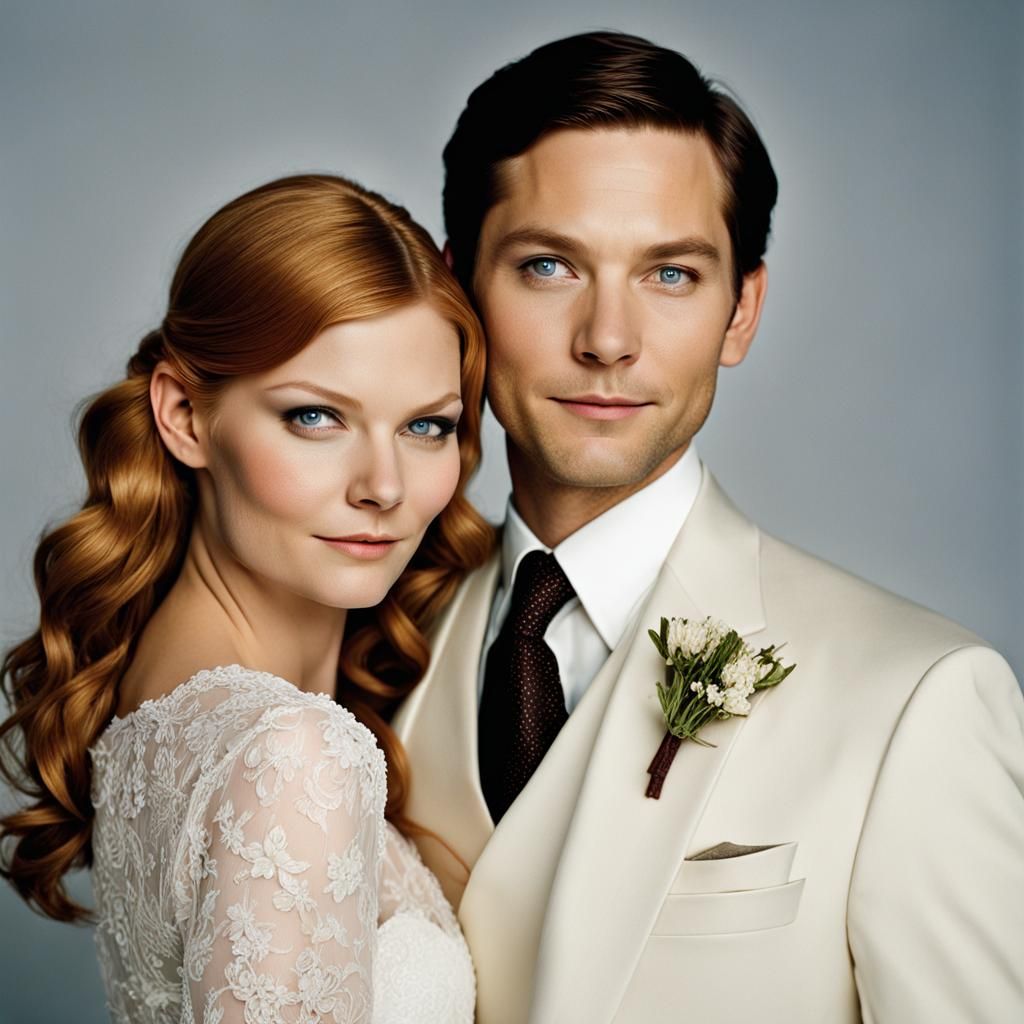 Wedding Portrait with Red-Haired Bride in Studio Style