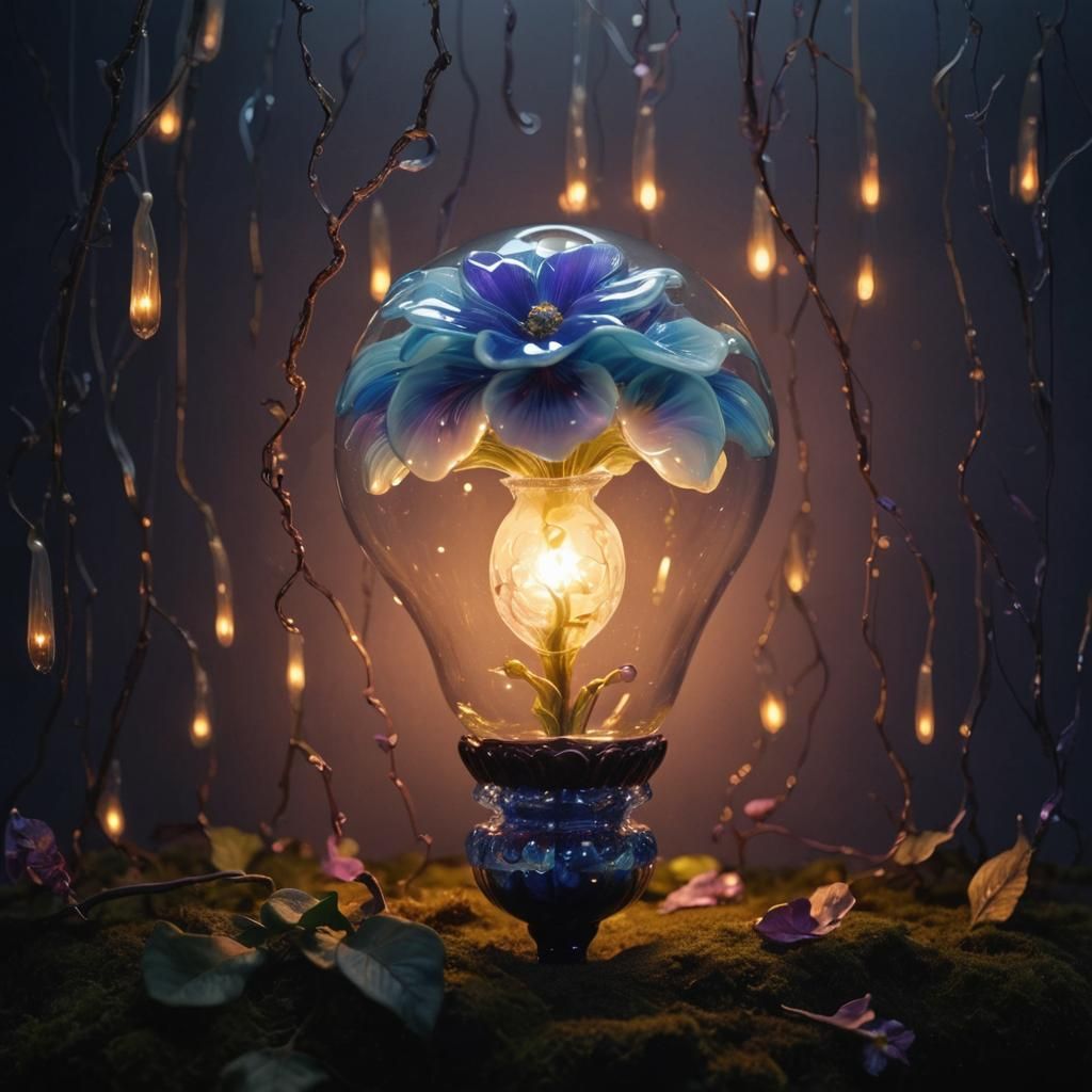 Blown Glass Flower Art in Blue and Violet