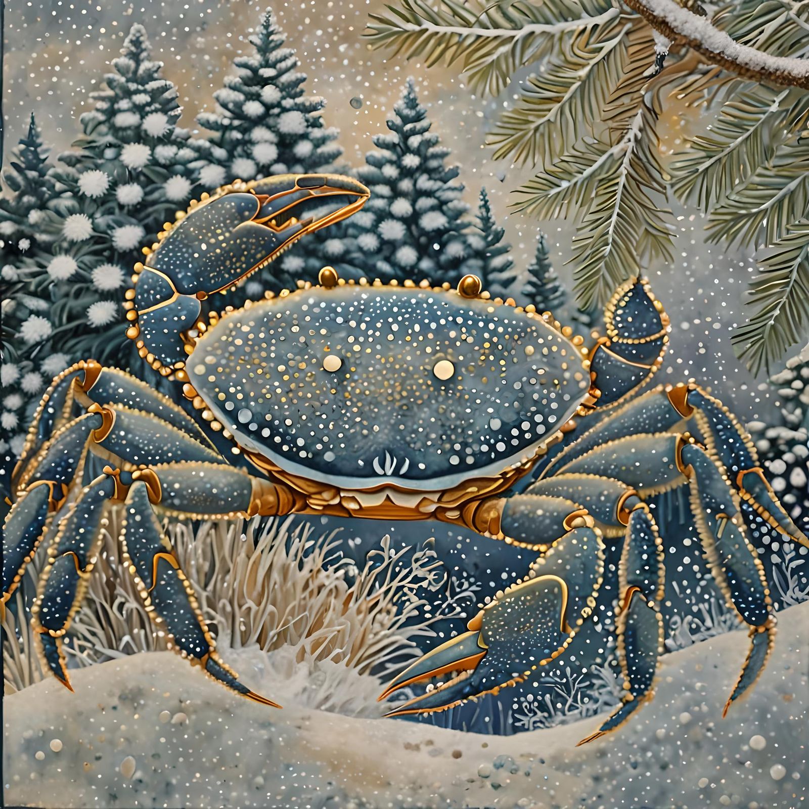 у🧧Winter, crab. pointillism🖼
