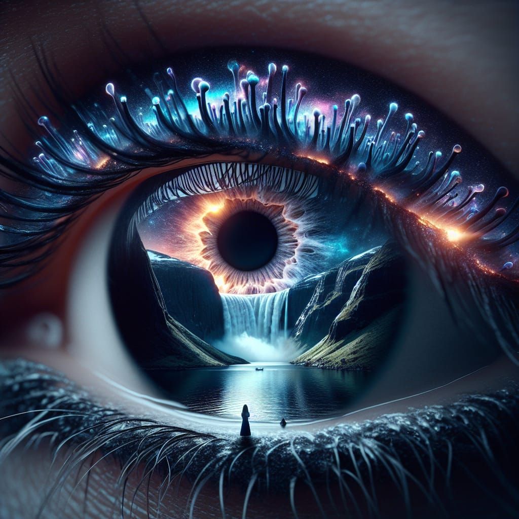 Surreal Eye Merged with Fjord Landscape, Digital Art
