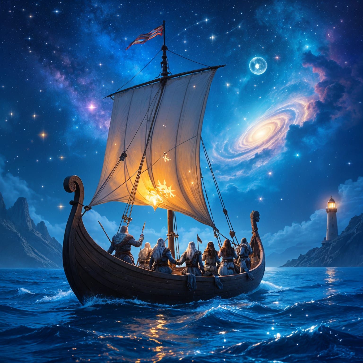Viking Longship Sails the Cosmos