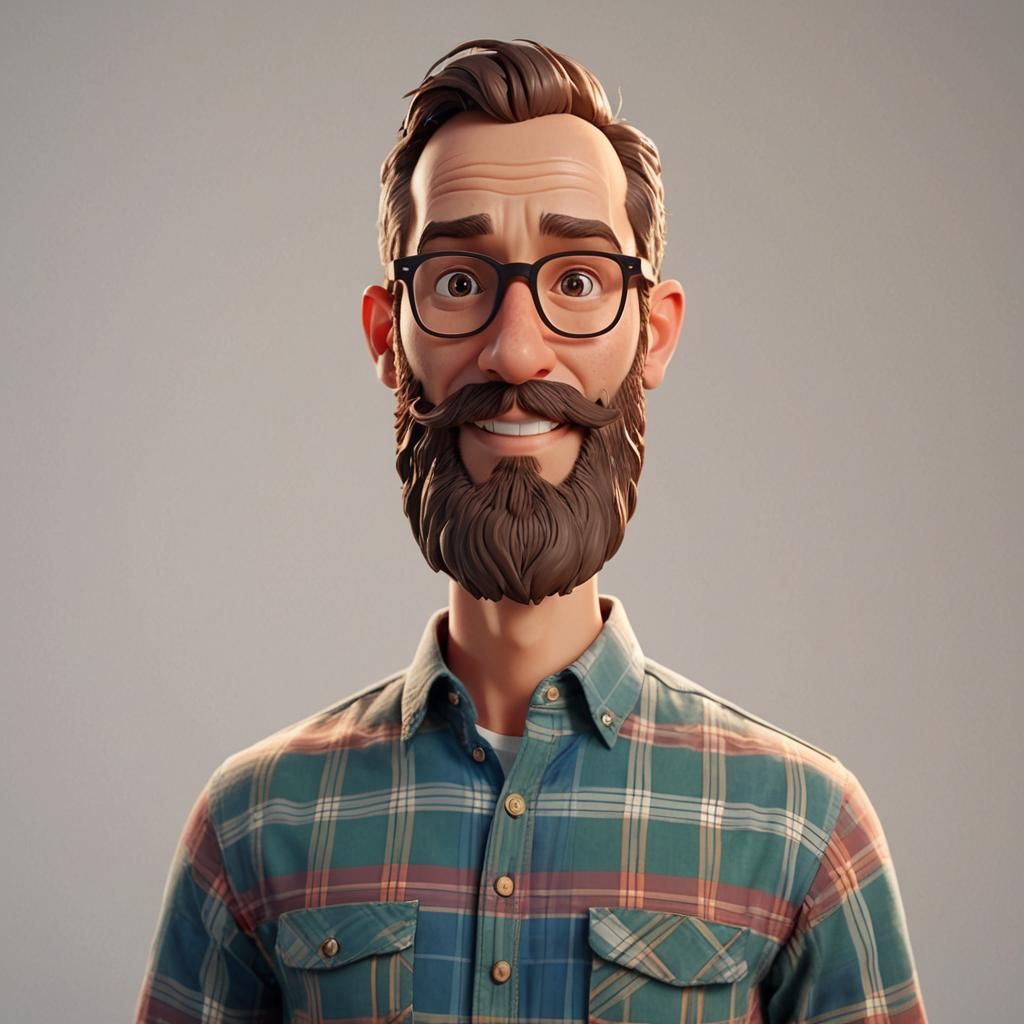 Cartoon Man with Beard in Pixar Style