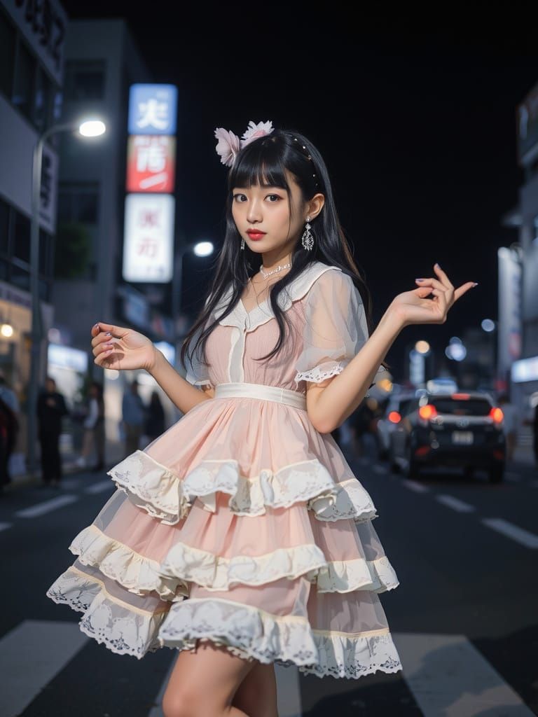 Japanese Girl Posing in City, Elegant Style