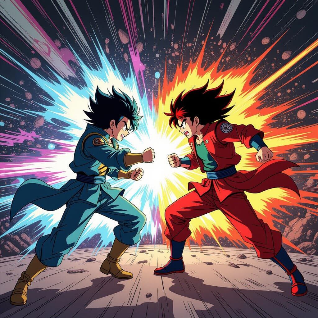 Anime Characters Clash in Vibrant Energy Aura