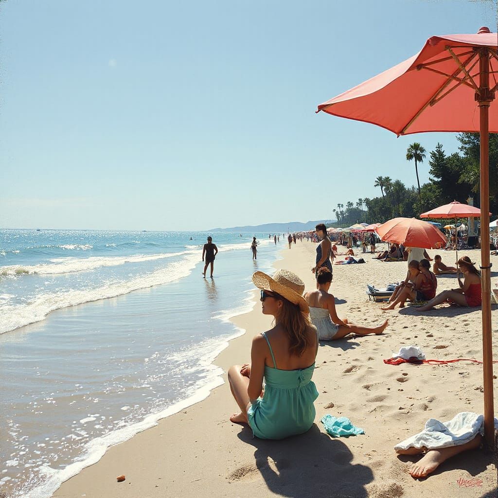 Impressionistic Beach Scene with Relaxing Beachgoers